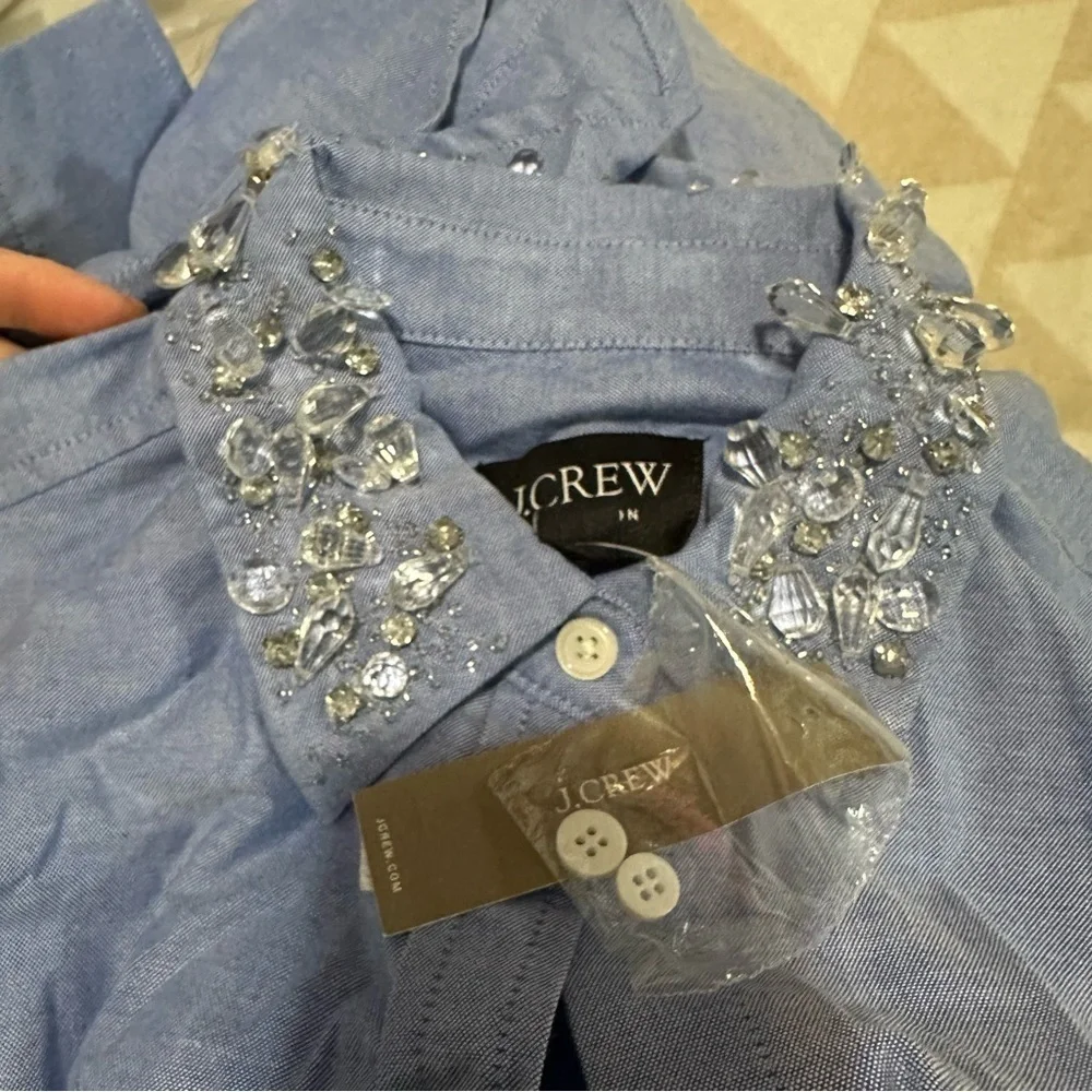 J crew Collection shrunken button-up shirt in embellished brushed cotton oxford
